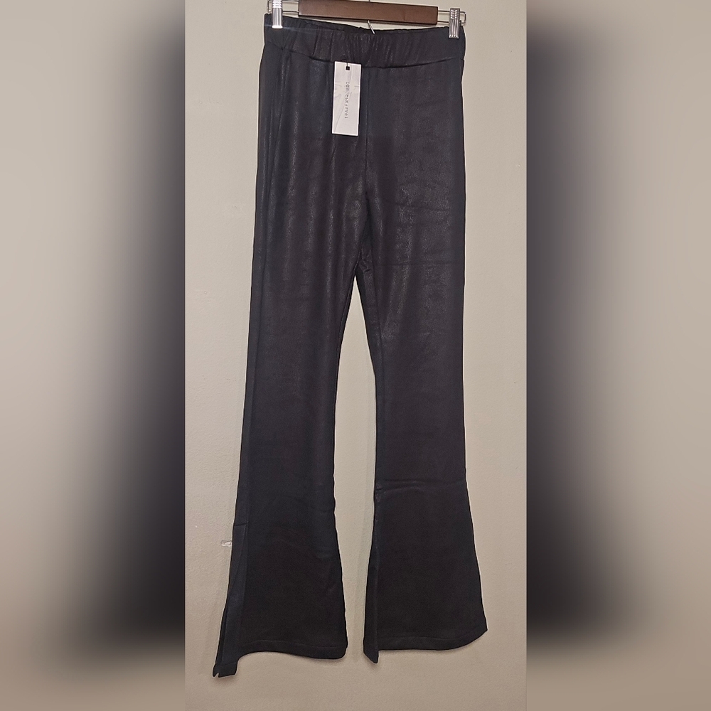 Womens Black Dancemarvel Faux Leather Flare Pants M 41L NWT